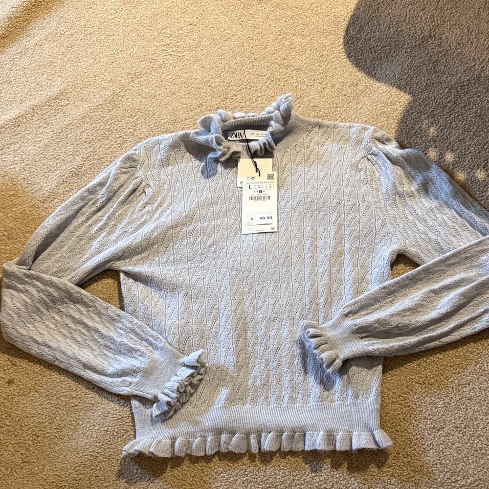 Zara Light Gray Ruffle Knit Top